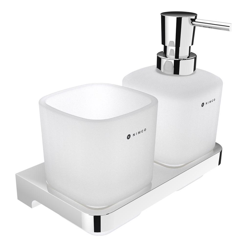 NIMCO MA 2905831C-26 - Nástenný dávkovač mydla a stojanček na zubné kefky MAYA 320 ml matné sklo/lesklý chróm