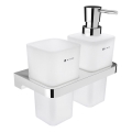 NIMCO MA 2905831H-26 - Nástenný dávkovač mydla a stojanček na zubné kefky MAYA 290 ml matné sklo/lesklý chróm