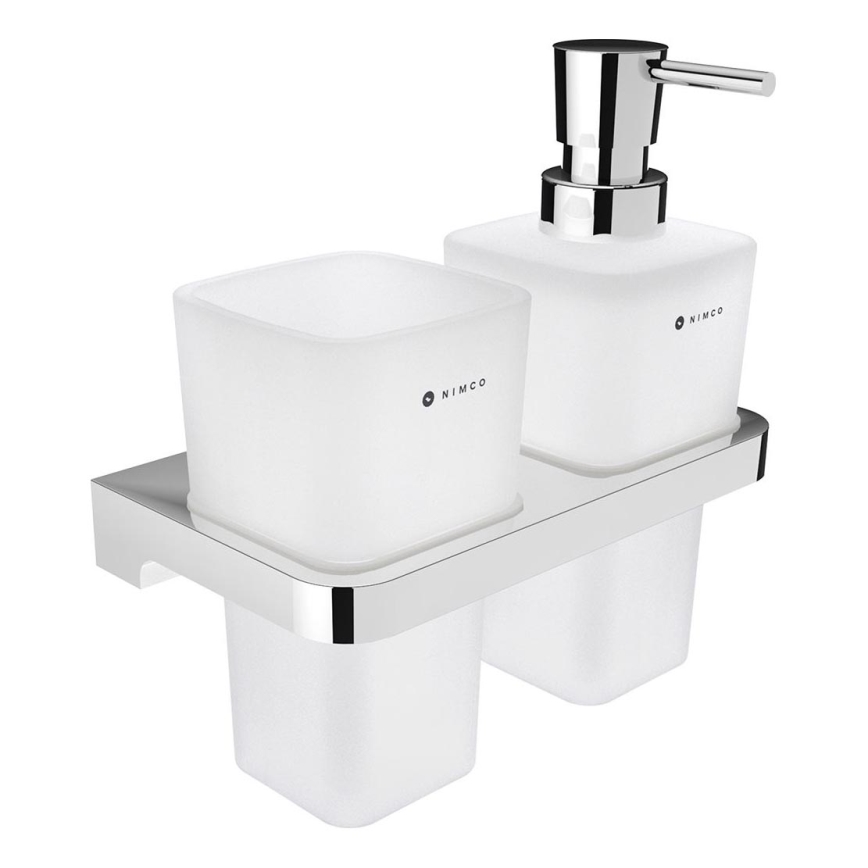 NIMCO MA 2905831H-26 - Nástenný dávkovač mydla a stojanček na zubné kefky MAYA 290 ml matné sklo/lesklý chróm