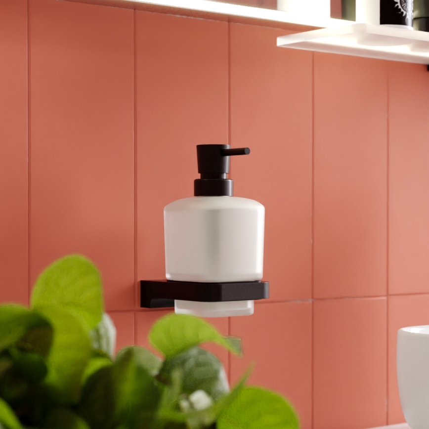 NIMCO MAC 2905831C-T-90 - Nástenný dávkovač mydla a stojanček na zubné kefky MAYA 320 ml matné sklo/matná čierna