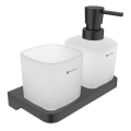 NIMCO MAC 2905831C-T-90 - Nástenný dávkovač mydla a stojanček na zubné kefky MAYA 320 ml matné sklo/matná čierna