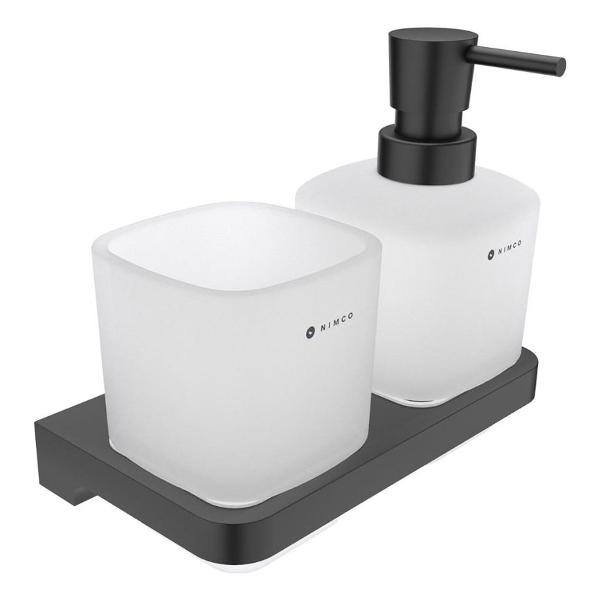 NIMCO MAC 2905831C-T-90 - Nástenný dávkovač mydla a stojanček na zubné kefky MAYA 320 ml matné sklo/matná čierna