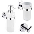 NIMCO UN set-31W-26 - Nástenný dávkovač mydla, stojanček na zubné kefky a nástenný háčik UNIX 250 ml matné sklo/lesklý chróm