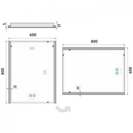 NIMCO ZP 11002VX - LED Stmievateľné kúpeľňové podsvietené zrkadlo LED/24W/230V 3000-6500K 80x60 cm IP44