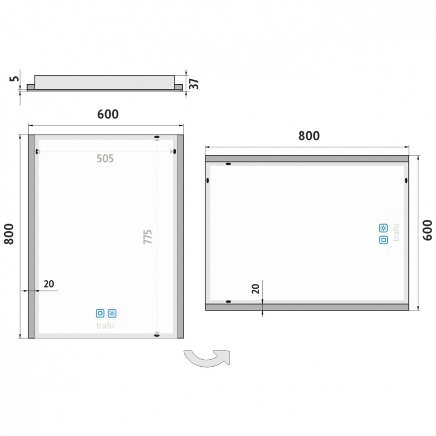 NIMCO ZP 11002VX - LED Stmievateľné kúpeľňové podsvietené zrkadlo LED/24W/230V 3000-6500K 80x60 cm IP44