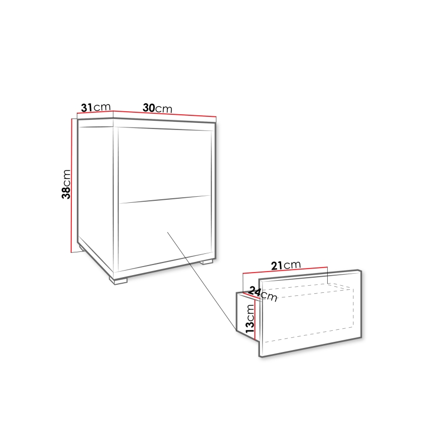 Nočný stolík GESITA 38x30 cm dub Cremona