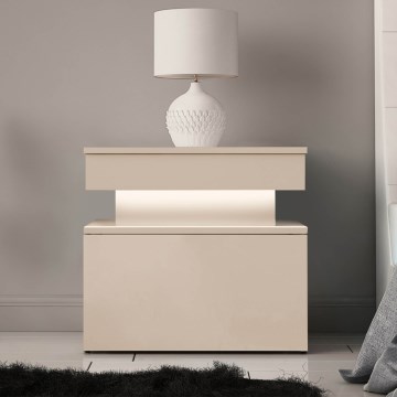 Nočný stolík GLOSSA s LED osvetlením, 51x55 cm, béžový
