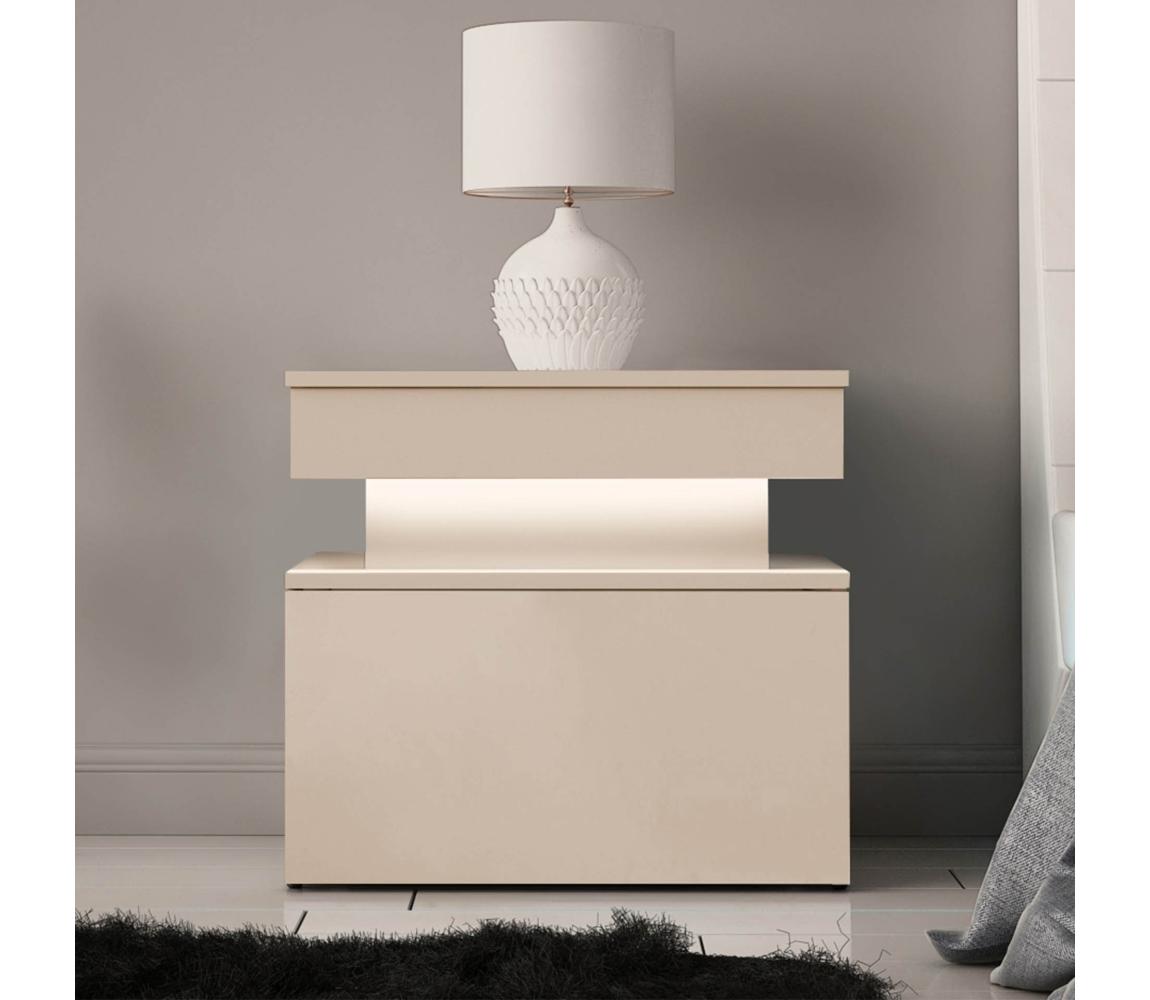 MIRJAN 24 Nočný stolík GLOSSA s LED osvetlením 55x51 cm, béžový