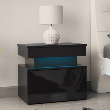 Nočný stolík s LED osvetlením GLOSSA 51x55 cm čierna/lesklá čierna