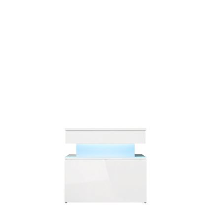 Nočný stolík s LED osvetlením GLOSSA 55x51 cm biela/lesklá biela