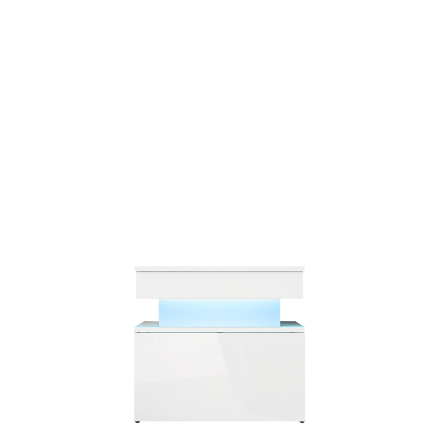 Nočný stolík s LED osvetlením GLOSSA 55x51 cm biela/lesklá biela