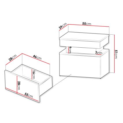 Nočný stolík s LED osvetlením GLOSSA 55x51 cm biela/lesklá biela