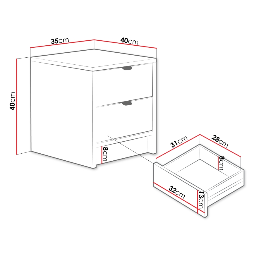 Nočný stolík TIRENO 40x35 cm biely