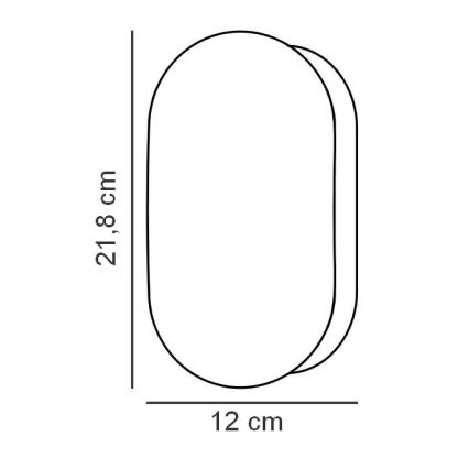 Dvojica prekrývajúcich sa oválnych tvarov s rozmermi 21,8 cm na výšku a 12 cm na šírku. Sú znázornené čiernobielo, s mierkovými údajmi.