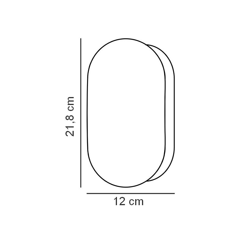Dvojica prekrývajúcich sa oválnych tvarov s rozmermi 21,8 cm na výšku a 12 cm na šírku. Sú znázornené čiernobielo, s mierkovými údajmi.