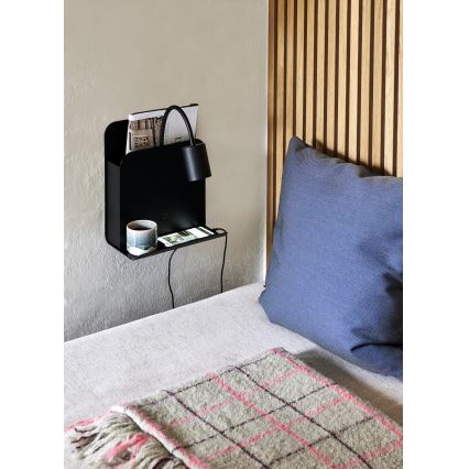 Nordlux - Nástenné bodové svietidlo s poličkou a USB ROOMI 1xGU10/8W/230V čierna