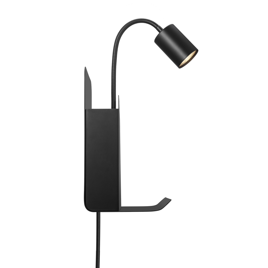 Nordlux - Nástenné bodové svietidlo s poličkou a USB ROOMI 1xGU10/8W/230V čierna
