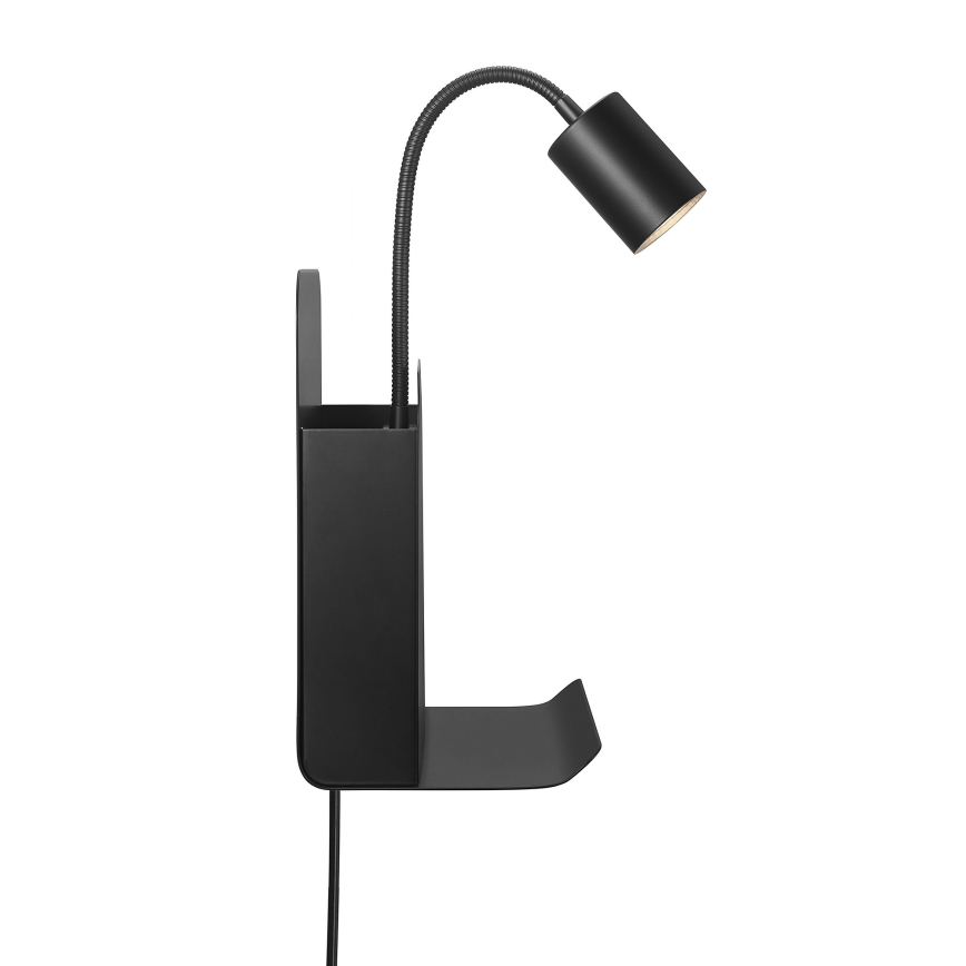 Nordlux - Nástenné bodové svietidlo s poličkou a USB ROOMI 1xGU10/8W/230V čierna