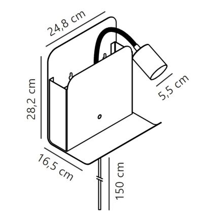 Nordlux - Nástenné bodové svietidlo s poličkou a USB ROOMI 1xGU10/8W/230V čierna