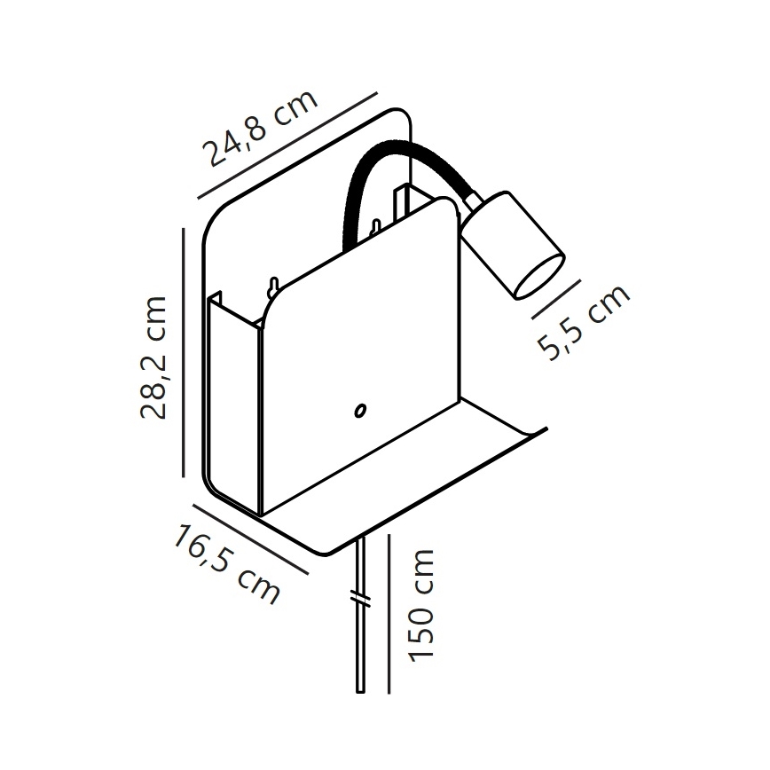 Nordlux - Nástenné bodové svietidlo s poličkou a USB ROOMI 1xGU10/8W/230V čierna