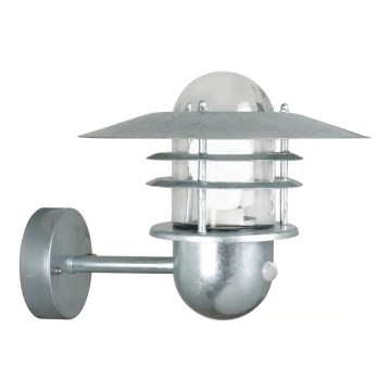 Nordlux - Vonkajšie nástenné svietidlo AGGER so senzorom 1xE27/60W/230V IP54 strieborné