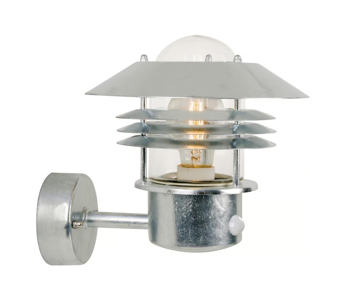 Nordlux - Vonkajšie nástenné svietidlo s pohybovým senzorom VEJERS 1xE27/60W/230V IP54 strieborné 25101031