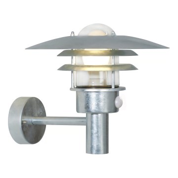 Nordlux - Vonkajšie nástenné svietidlo so senzorom LONSTRUP 1xE27/60W/230V IP44 strieborné