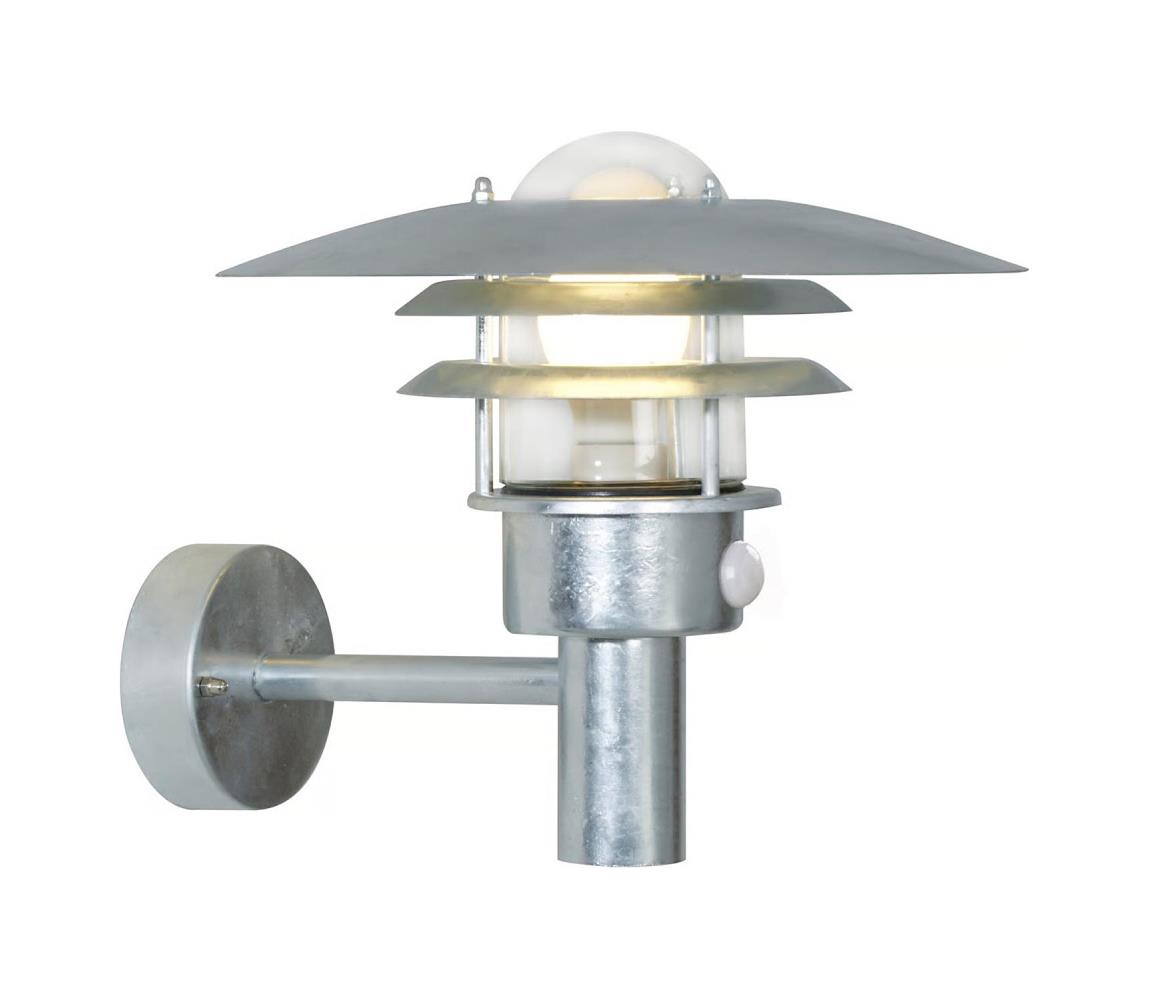Nordlux - Vonkajšie nástenné svietidlo so senzorom LONSTRUP 1xE27/60W/230V IP44 strieborné 71412031