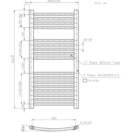 Novaservis - Kúpeľňový rebríkový radiátor 365W/230V 90x45 cm biely zaoblený