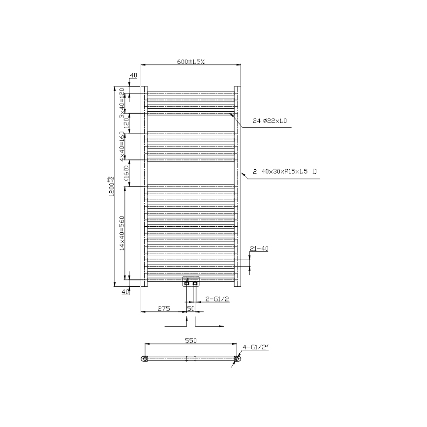 Novaservis - Kúpeľňový rebríkový radiátor 423W/230V 120x60 cm lesklý chróm rovný