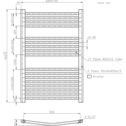 Novaservis - Kúpeľňový rebríkový radiátor 478W/230V 90x60 cm biely zaoblený