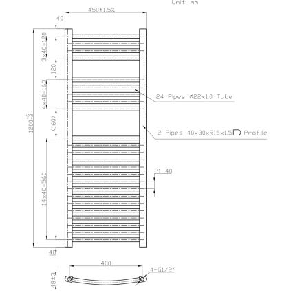 Novaservis - Kúpeľňový rebríkový radiátor 490W/230V 120x45 cm biely zaoblený