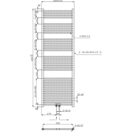 Novaservis - Kúpeľňový rebríkový radiátor 630W/230V 180x60 cm lesklý chróm rovný