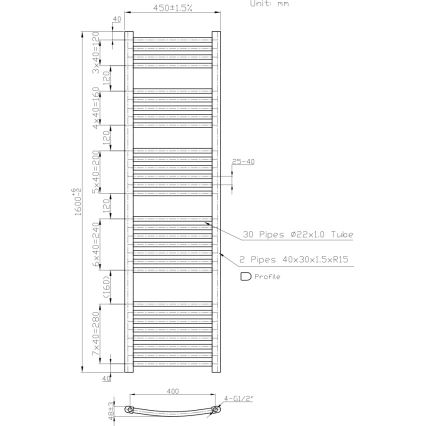 Novaservis - Kúpeľňový rebríkový radiátor 648W/230V 160x45 cm biely zaoblený