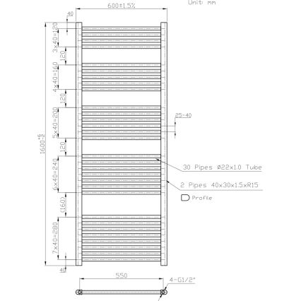 Novaservis - Kúpeľňový rebríkový radiátor 836W/230V 160x60 cm biely rovný