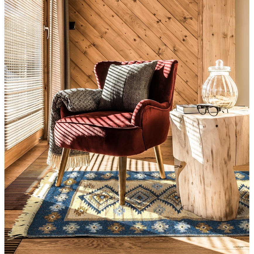 Obojstranný orientálny koberec KILIM 80x150 cm modrá/béžová