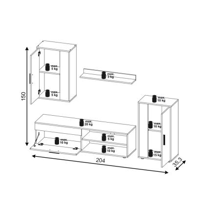 Obývacia stena BRICK dub sonoma/biela