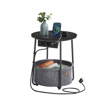 Odkladací stolík NOIRA 45 cm so vstavanými zásuvkami a USB portami, sivá/čierna