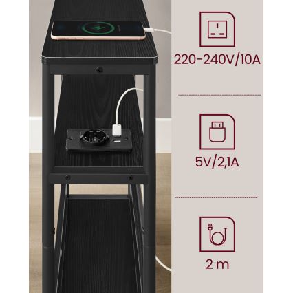 Odkladací stolík s integrovanou zásuvkou a USB portami ROD čierny