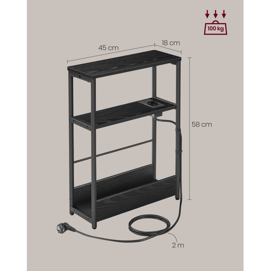 Odkladací stolík s integrovanou zásuvkou a USB portami ROD čierny