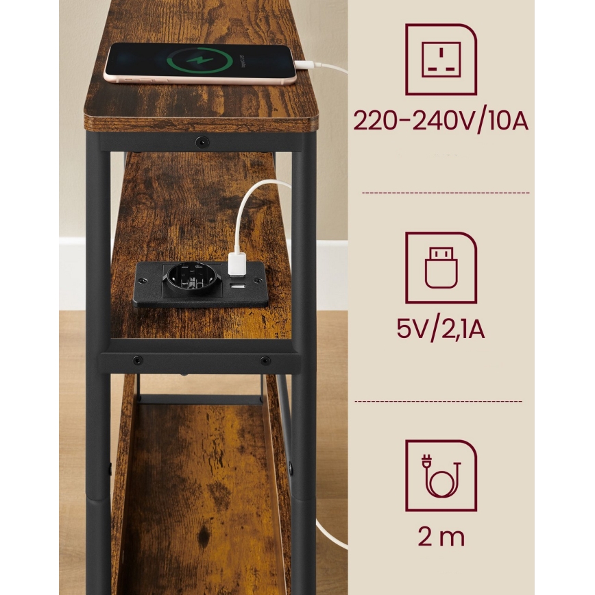 Odkladací stolík s vstavanou zásuvkou a USB portami ROD hnedá/čierna