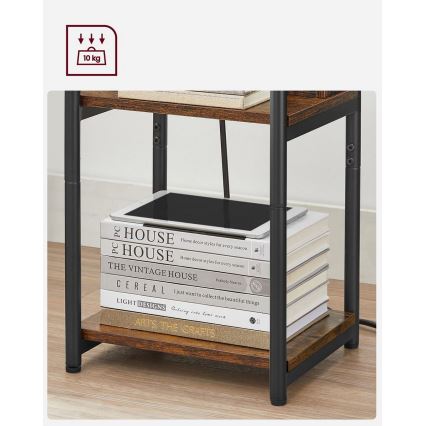 Odkladací stolík s vstavanými zásuvkami a USB portami ROD hnedá/čierna