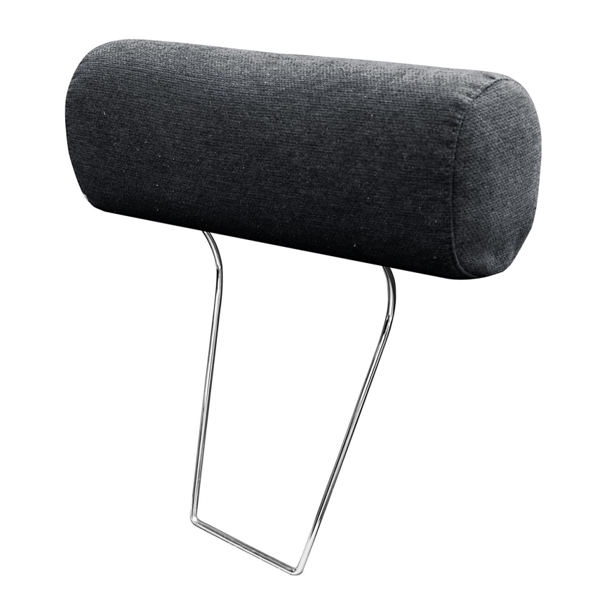 Opierka hlavy je pripevnená na kovovej konštrukcii. Je tmavosivá, látková a valcovitého tvaru. Nachádza sa na bielom pozadí.