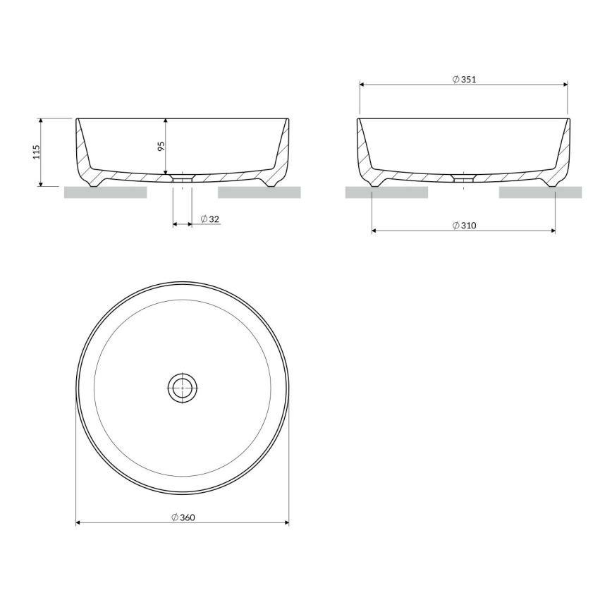 OMNIRES TULSA355BP - Umývadlo na dosku TULSA, priemer 36 cm, keramika/lesklá biela