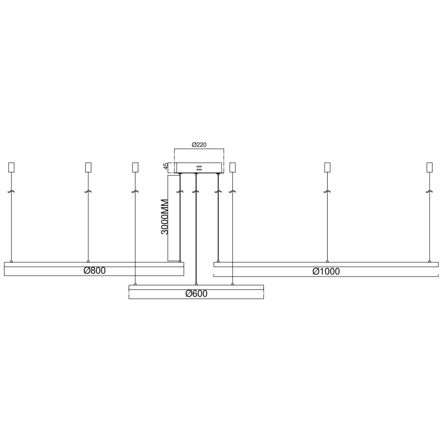 Ondaluce - LED stmievateľný luster na lankách SOEL LED/28W/230V + LED/38W + LED/47W pr. 100/80/60 cm zlatý