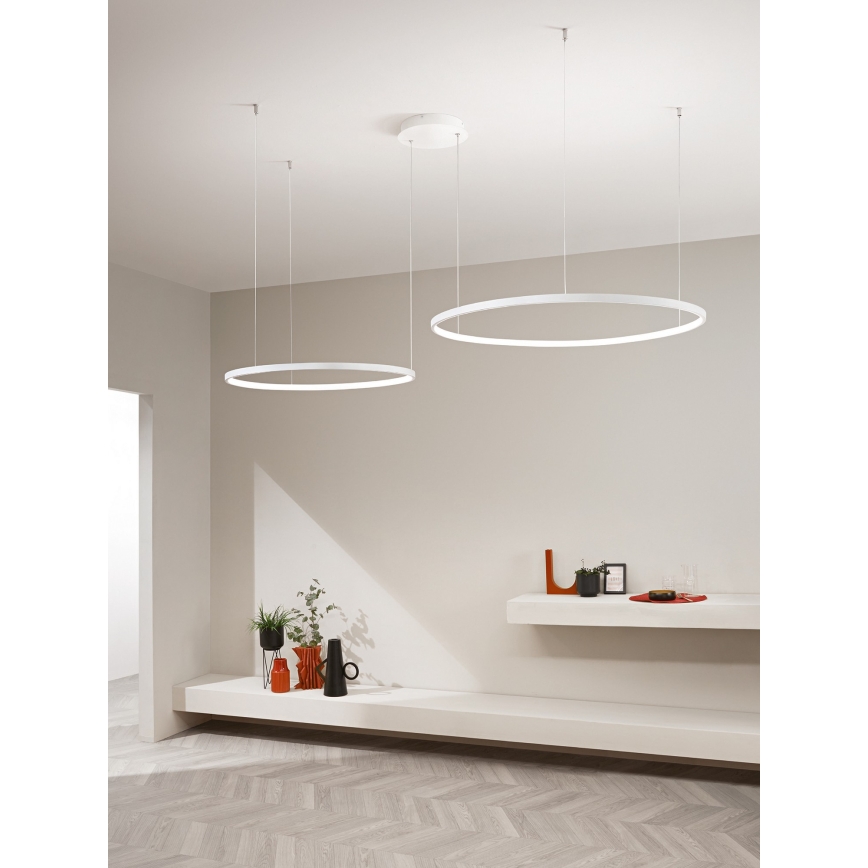 Ondaluce - stmievateľný LED závesný luster na lankách SOEL LED/28W/230V + LED/38W priemer 80/60 cm biela