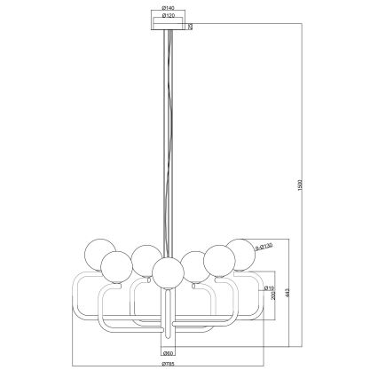Ondaluce - Luster JEPPY na lanku 8xG9/7W/230V, priemer 78,5 cm, zlatá/biela