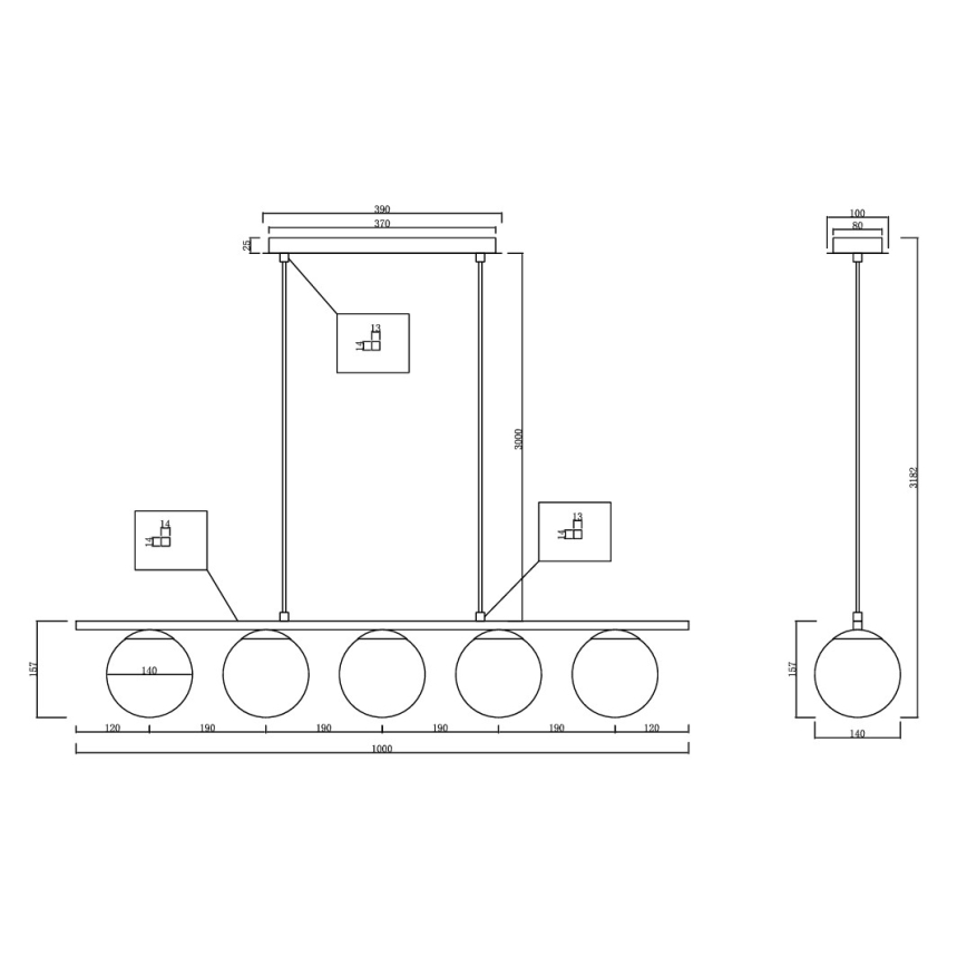 Ondaluce - Luster na lankách MONILE 5xE14/10W/230V zlatá/biela