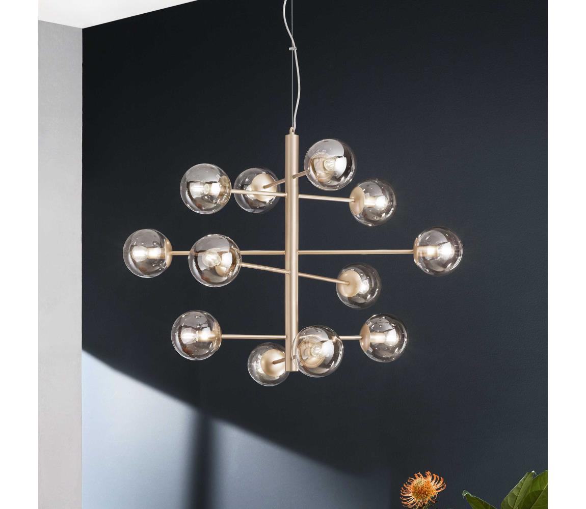 Ondaluce - Luster na lanku ELISEO 12xE14/10W/230V priemer 97 cm zlatá/dymová béžová SO.ELISEO/12-ORO