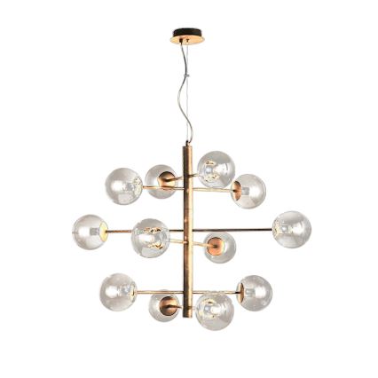 Ondaluce - Luster na lanku ELISEO 12xE14/10W/230V priemer 97 cm zlatá/dymová béžová